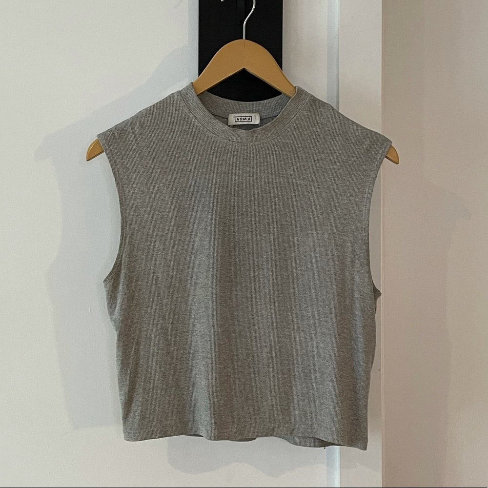 Ssense NOMIA Grey Ribbed Sleeveless T-shirt Crop
